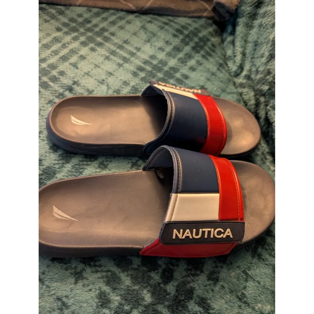 Nautica Bower 2 Mens Slides Navy Blue Red White Adjustable Strap Sandals Size 12